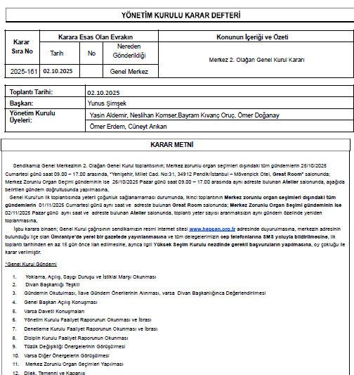 HEP-SEN MERKEZ 2. OLAĞAN GENEL KURUL İLANI